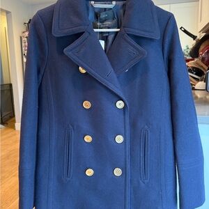 J. Crew Navy Double-Breasted Peacoat with Contrast Buttons